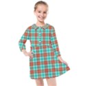 Aqua Orange Plaid Kids  Quarter Sleeve Shirt Dress View1