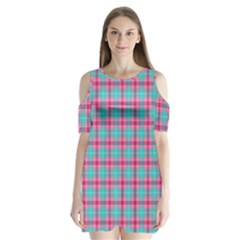 Blue Pink Plaid Shoulder Cutout Velvet One Piece by snowwhitegirl