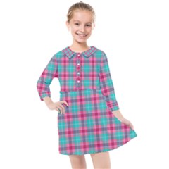 Blue Pink Plaid Kids  Quarter Sleeve Shirt Dress by snowwhitegirl