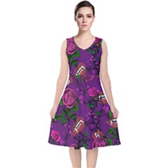 Purple  Rose Vampire V-neck Midi Sleeveless Dress  by snowwhitegirl