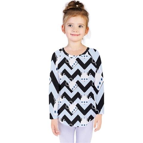 Blue Teapot Chevron Kids  Long Sleeve Tee by snowwhitegirl