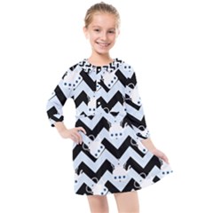 Blue Teapot Chevron Kids  Quarter Sleeve Shirt Dress by snowwhitegirl