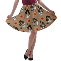 Girl With Dress Beige A-line Skater Skirt by snowwhitegirl