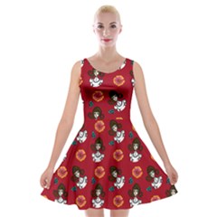 Girl With Dress Red Velvet Skater Dress by snowwhitegirl