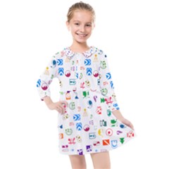 Colorful Abstract Symbols Kids  Quarter Sleeve Shirt Dress by FunnyCow