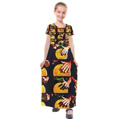 Drum Beat Collage Kids  Short Sleeve Maxi Dress by FunnyCow