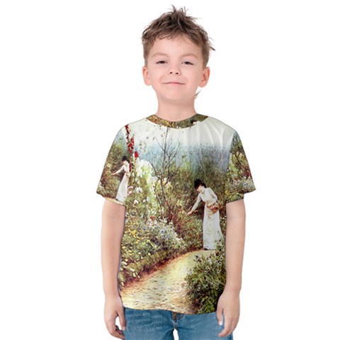 Lady And Scenery Kids  Cotton Tee by vintage2030