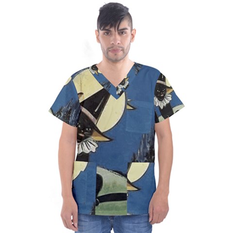 Black Cat 1462738 1920 Men s V-neck Scrub Top by vintage2030