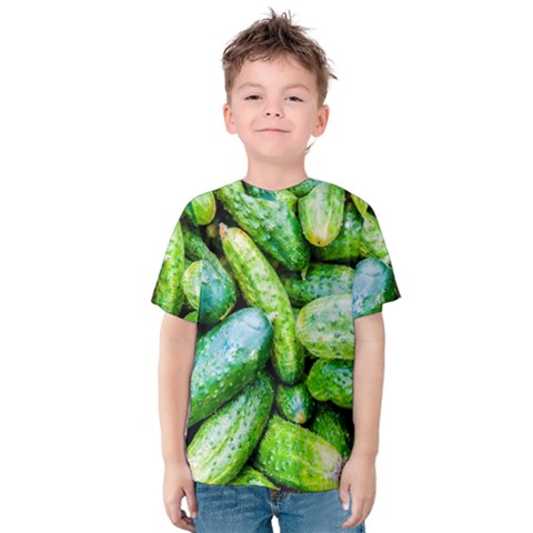 Pile Of Green Cucumbers Kids  Cotton Tee by FunnyCow