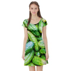 Pile Of Green Cucumbers Short Sleeve Skater Dress by FunnyCow