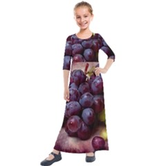 Red And Green Grapes Kids  Quarter Sleeve Maxi Dress by FunnyCow