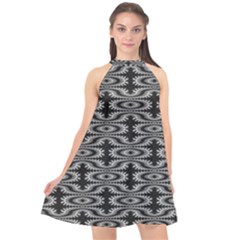 Monochrome Centipede Arabesque Halter Neckline Chiffon Dress  by linceazul