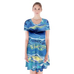 Sunlit Waters Short Sleeve V-neck Flare Dress by lwdstudio