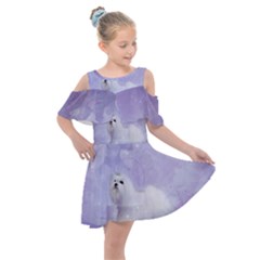 Cute Little Maltese, Soft Colors Kids  Shoulder Cutout Chiffon Dress by FantasyWorld7