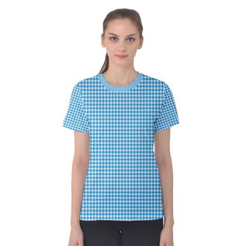 Oktoberfest Bavarian Blue Houndstooth Check Women s Cotton Tee by PodArtist