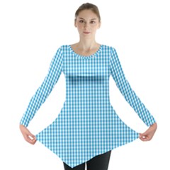 Oktoberfest Bavarian Blue And White Gingham Check Long Sleeve Tunic  by PodArtist