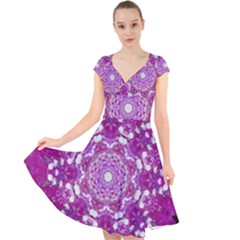 Wonderful Star Flower Painted On Canvas Cap Sleeve Front Wrap Midi Dress by pepitasart