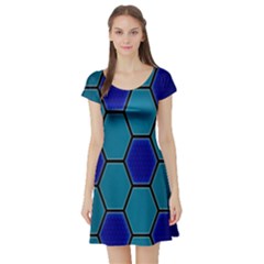 Hexagon Background Geometric Mosaic Short Sleeve Skater Dress by Sapixe