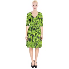 Green Hedge Texture Yew Plant Bush Leaf Wrap Up Cocktail Dress by Sapixe