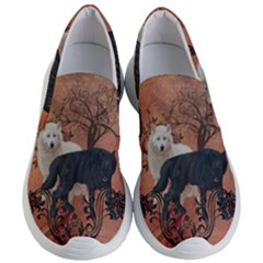 Awesome Black And White Wolf Women s Lightweight Slip Ons by FantasyWorld7