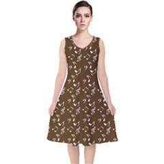 Brown Music V-neck Midi Sleeveless Dress  by snowwhitegirl