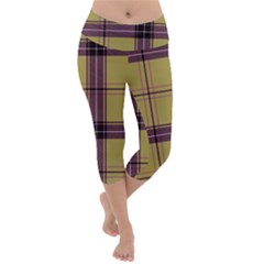 Beige Purple Plaid Lightweight Velour Capri Yoga Leggings by snowwhitegirl