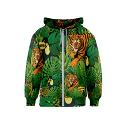 Tropical Pelican Tiger Jungle Black Kids  Zipper Hoodie by snowwhitegirl