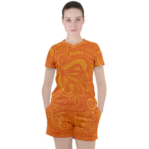 Pop Orange Women s Tee And Shorts Set by ArtByAmyMinori