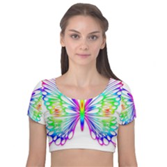 Rainbow Butterfly Velvet Short Sleeve Crop Top  by amazinganimals