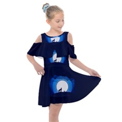 Month Full Moon Wolf Night Kids  Shoulder Cutout Chiffon Dress by Nexatart