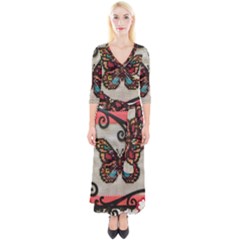 Cross Stitch Butterfly Quarter Sleeve Wrap Maxi Dress by DeneWestUK