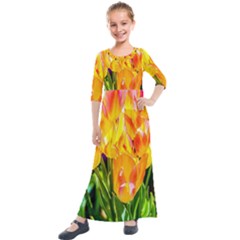 Festival Of Tulip Flowers Kids  Quarter Sleeve Maxi Dress by FunnyCow