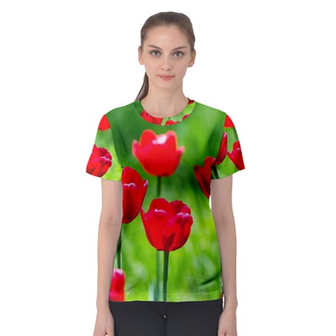 Red Tulip Flowers, Sunny Day Women s Sport Mesh Tee by FunnyCow