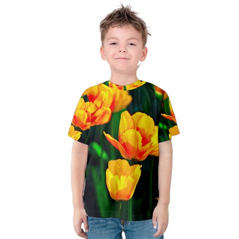 Yellow Orange Tulip Flowers Kids  Cotton Tee by FunnyCow