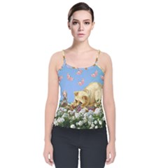 Cat And Butterflies Velvet Spaghetti Strap Top by snowwhitegirl