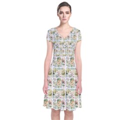 Victorian Flower Labels Short Sleeve Front Wrap Dress by snowwhitegirl