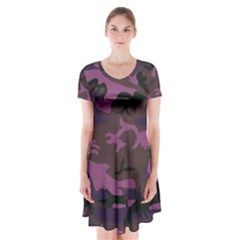 Camouflage Violet Short Sleeve V-neck Flare Dress by snowwhitegirl