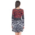 Black and red zebra stripes  pattern by FlipStylez Designs Long Sleeve V-neck Flare Dress View2