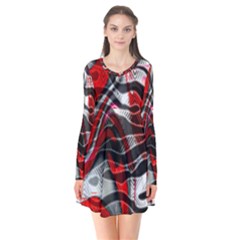 Retro Red Swirl Design By Flipstylez Designs Long Sleeve V-neck Flare Dress by flipstylezfashionsLLC