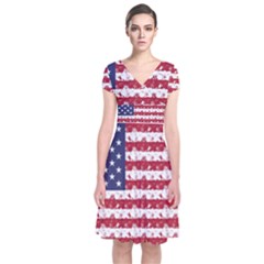 Usa Flag Halloween Holiday Nightmare Stripes Short Sleeve Front Wrap Dress by PodArtist