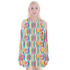 Rainbow Colored Waikiki Surfboards  Velvet Long Sleeve Shoulder Cutout Dress by PodArtist