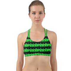 Monster Green And Black Halloween Nightmare Stripes  Back Web Sports Bra by PodArtist