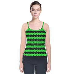 Monster Green And Black Halloween Nightmare Stripes  Velvet Spaghetti Strap Top by PodArtist