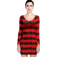 Red Devil And Black Halloween Nightmare Stripes  Long Sleeve Velvet Bodycon Dress by PodArtist