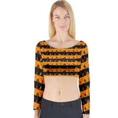 Pale Pumpkin Orange And Black Halloween Nightmare Stripes  Long Sleeve Crop Top by PodArtist