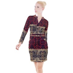 Red And Black Leather Red And Gold Lace Design By Flipstylez Designs Button Long Sleeve Dress by flipstylezfashionsLLC