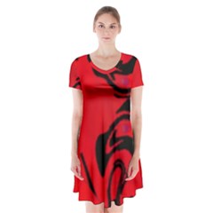 Red And Black Design By Flipstylez Designs Short Sleeve V-neck Flare Dress by flipstylezfashionsLLC