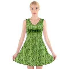 Knitted Wool Chain Green V-neck Sleeveless Dress by vintage2030