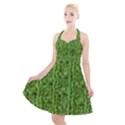 Knitted Wool Chain Green Halter Party Swing Dress  View1