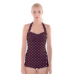 Little  Dots Maroon Boyleg Halter Swimsuit  by snowwhitegirl